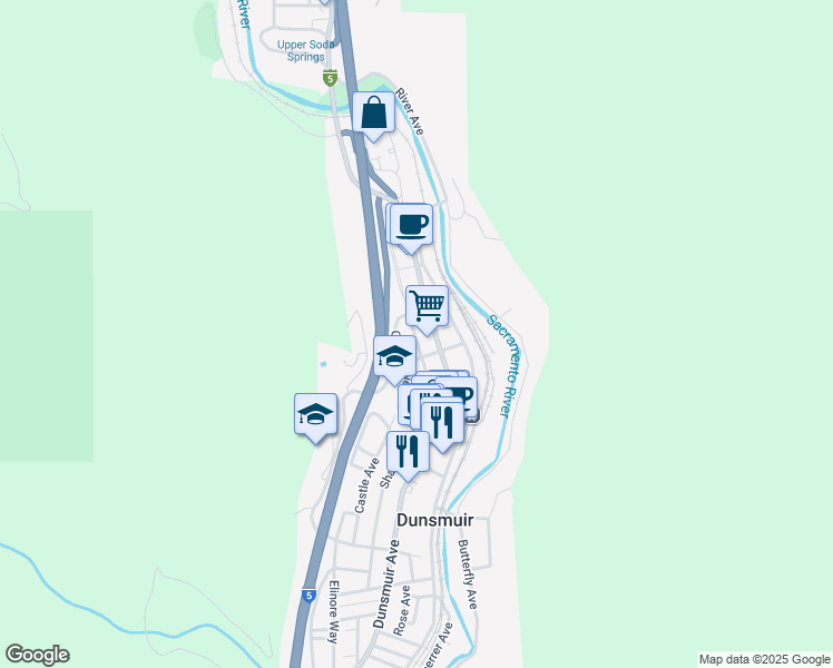 map of restaurants, bars, coffee shops, grocery stores, and more near 5507 Dunsmuir Avenue in Dunsmuir