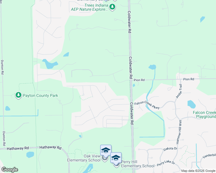 map of restaurants, bars, coffee shops, grocery stores, and more near 14301 Coldwater Road in Fort Wayne