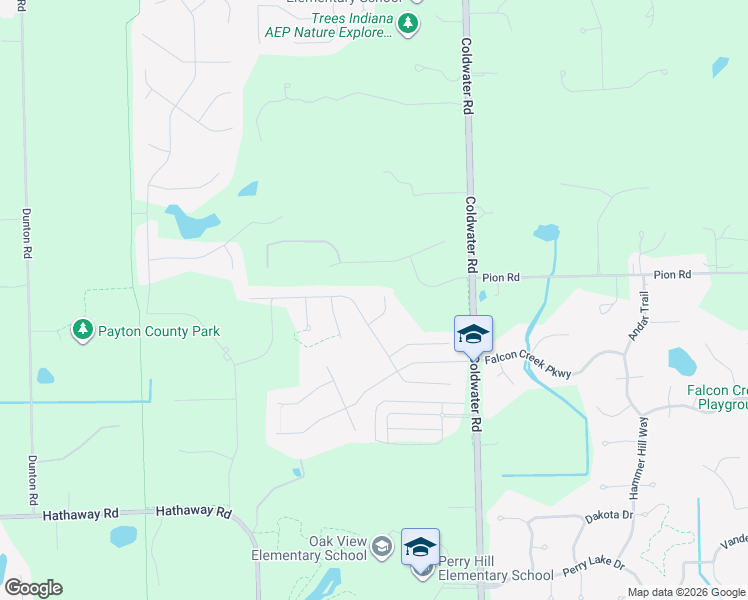 map of restaurants, bars, coffee shops, grocery stores, and more near 14301 Coldwater Road in Fort Wayne
