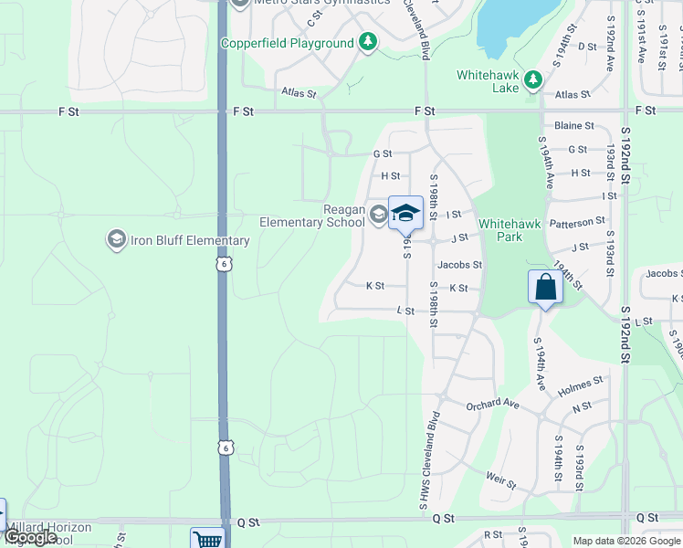 map of restaurants, bars, coffee shops, grocery stores, and more near 4532 South 199th Avenue in Omaha
