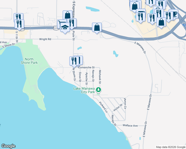 map of restaurants, bars, coffee shops, grocery stores, and more near 4507 Navajo Street in Council Bluffs