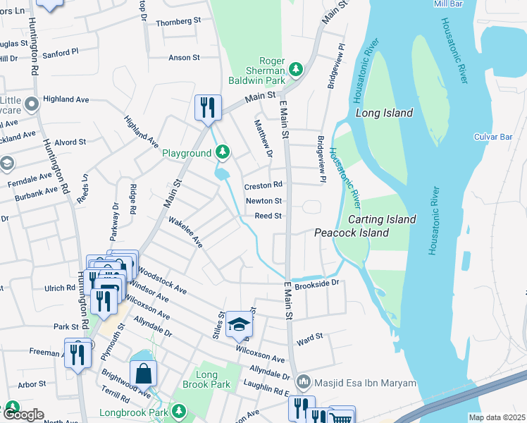 map of restaurants, bars, coffee shops, grocery stores, and more near 61 Newton Street in Stratford