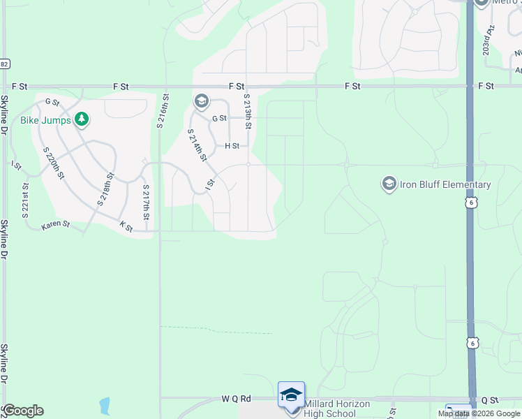 map of restaurants, bars, coffee shops, grocery stores, and more near 4625 South 216th Street in Omaha