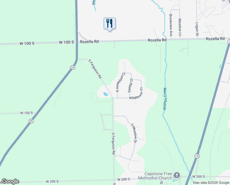 map of restaurants, bars, coffee shops, grocery stores, and more near 1366 South Ferguson Road in Warsaw
