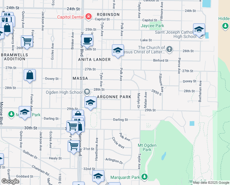 map of restaurants, bars, coffee shops, grocery stores, and more near 1369 28th Street in Ogden