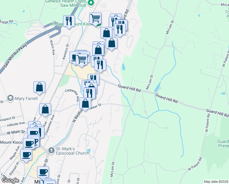map of restaurants, bars, coffee shops, grocery stores, and more near 54 Knowlton Avenue in Mount Kisco