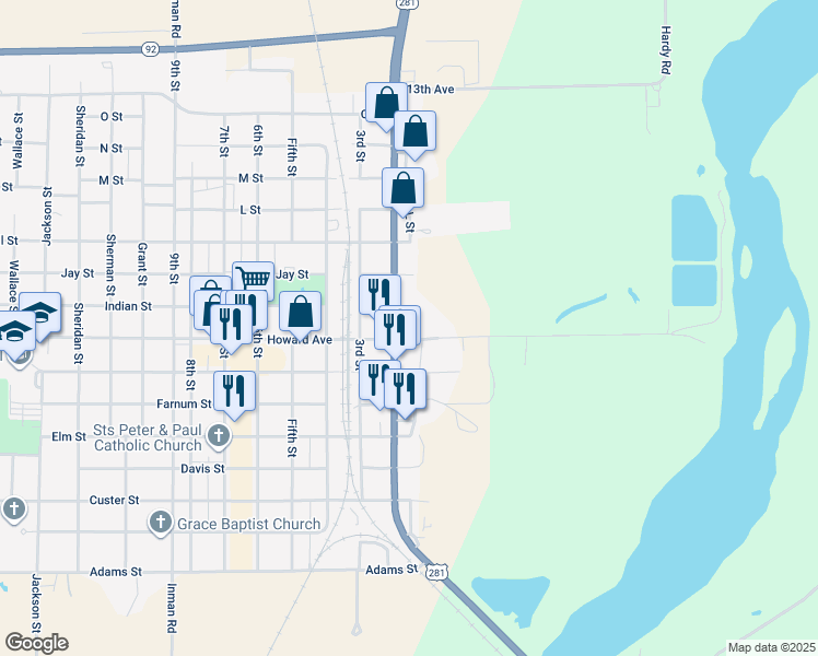 map of restaurants, bars, coffee shops, grocery stores, and more near 116 Howard Avenue in Saint Paul