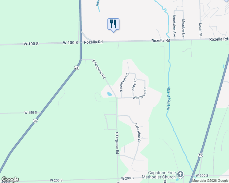 map of restaurants, bars, coffee shops, grocery stores, and more near 1366 South Ferguson Road in Warsaw