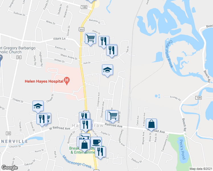 map of restaurants, bars, coffee shops, grocery stores, and more near 71 Blauvelt Avenue in West Haverstraw