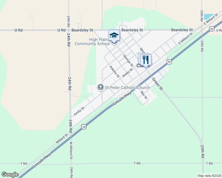 map of restaurants, bars, coffee shops, grocery stores, and more near 400-460 Amity Street in Clarks