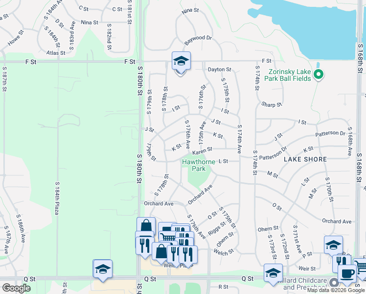 map of restaurants, bars, coffee shops, grocery stores, and more near 4605 South 176th Avenue in Omaha