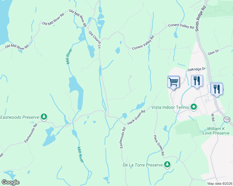 map of restaurants, bars, coffee shops, grocery stores, and more near 8 Nancys Lane in Pound Ridge