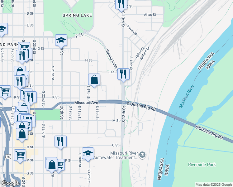 map of restaurants, bars, coffee shops, grocery stores, and more near 4523 South 14th Street in Omaha