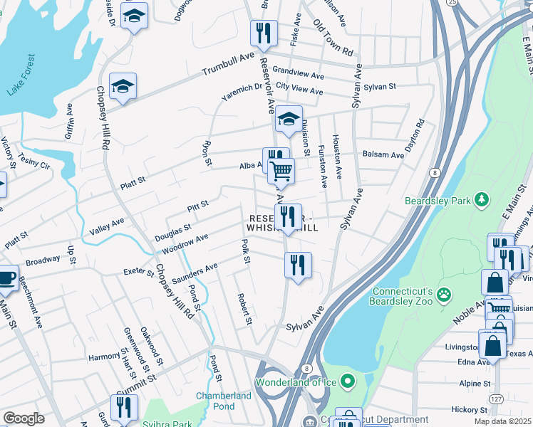 map of restaurants, bars, coffee shops, grocery stores, and more near 35 Evans Street in Bridgeport