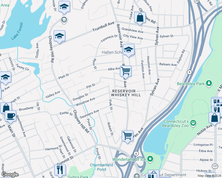 map of restaurants, bars, coffee shops, grocery stores, and more near 426 Polk Street in Bridgeport