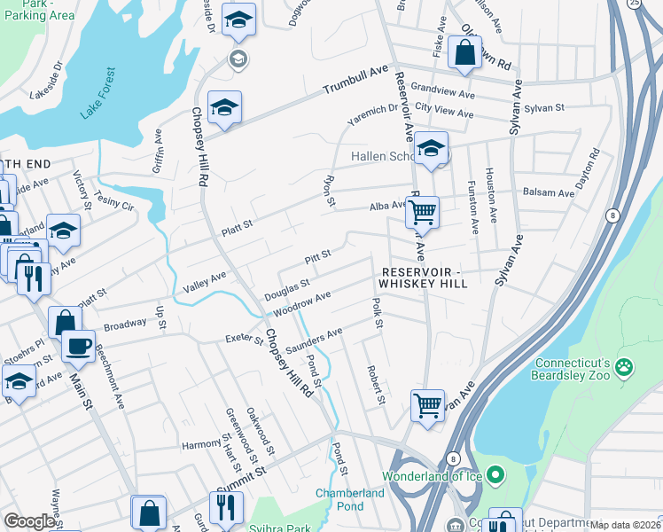 map of restaurants, bars, coffee shops, grocery stores, and more near 155 Pitt Street in Bridgeport