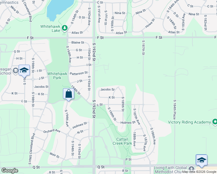 map of restaurants, bars, coffee shops, grocery stores, and more near 19010 Jacobs Street in Omaha