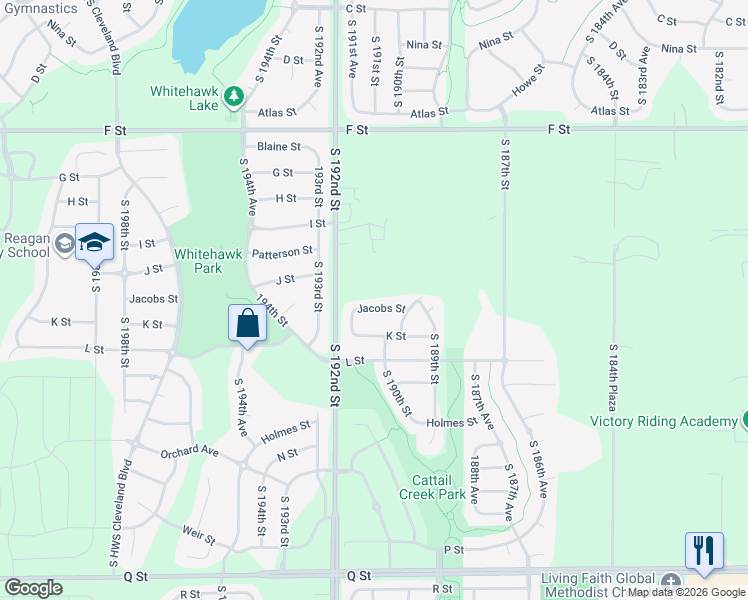 map of restaurants, bars, coffee shops, grocery stores, and more near 19042 Jacobs Street in Omaha