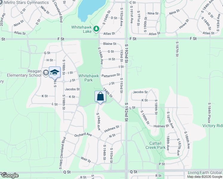 map of restaurants, bars, coffee shops, grocery stores, and more near 19302 K Circle in Omaha