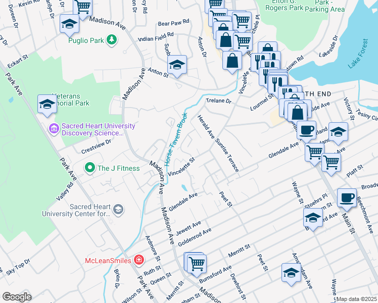 map of restaurants, bars, coffee shops, grocery stores, and more near 30 Kennedy Drive in Bridgeport