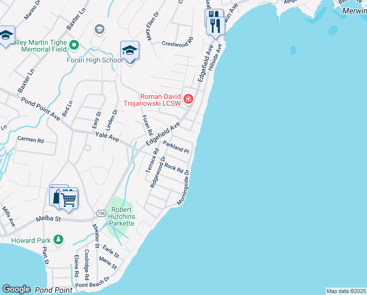 map of restaurants, bars, coffee shops, grocery stores, and more near 5 Parkland Place in Milford