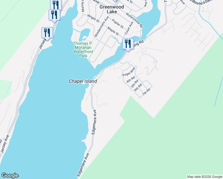 map of restaurants, bars, coffee shops, grocery stores, and more near 11 Timber Hill in Greenwood Lake