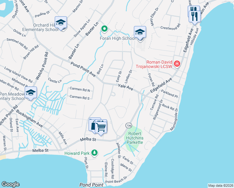 map of restaurants, bars, coffee shops, grocery stores, and more near 24 Devine Place in Milford