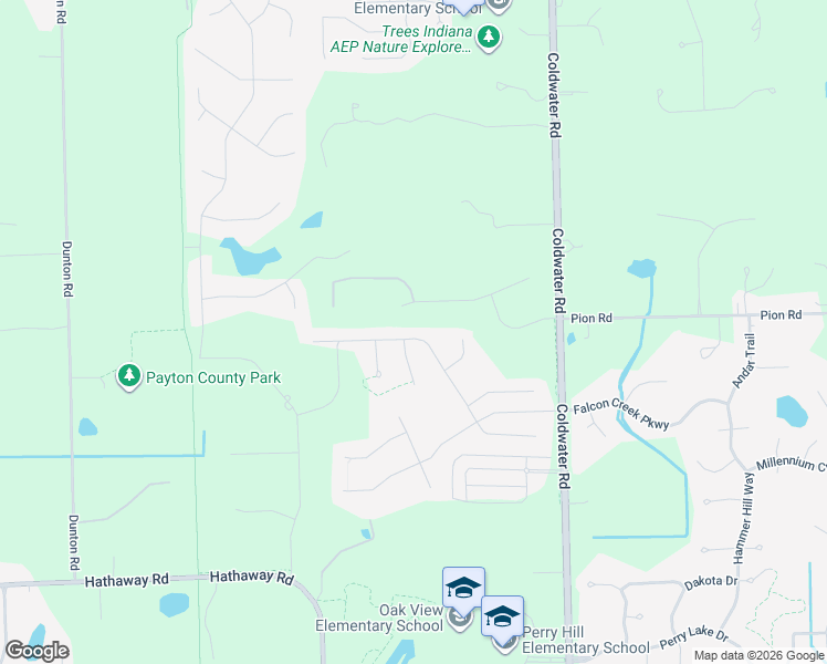 map of restaurants, bars, coffee shops, grocery stores, and more near 14301 Coldwater Road in Fort Wayne