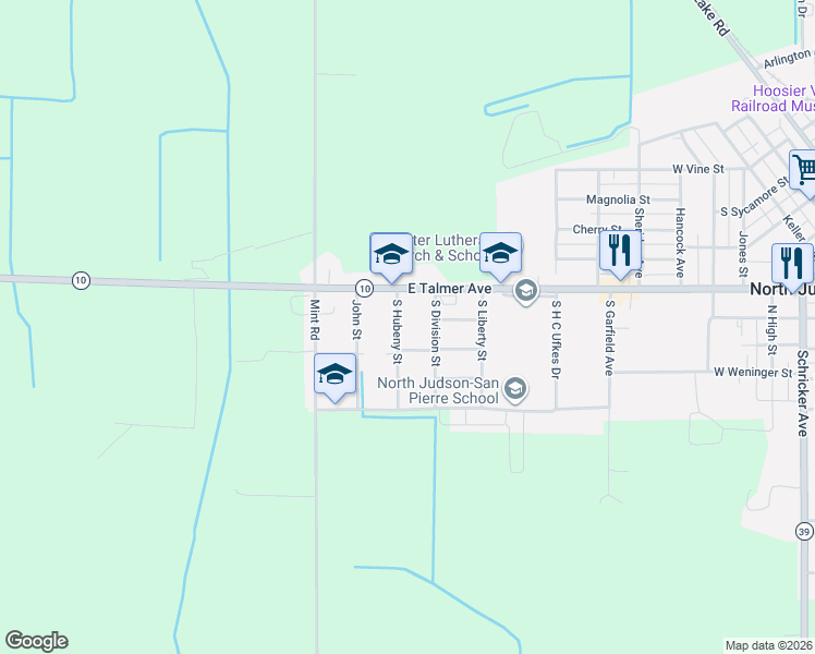 map of restaurants, bars, coffee shops, grocery stores, and more near 6060 South Hubeny Street in North Judson