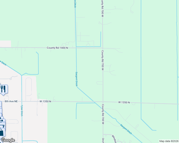 map of restaurants, bars, coffee shops, grocery stores, and more near 13700 North County Road 700 West in De Motte