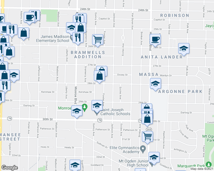 map of restaurants, bars, coffee shops, grocery stores, and more near 969 28th Street in Ogden