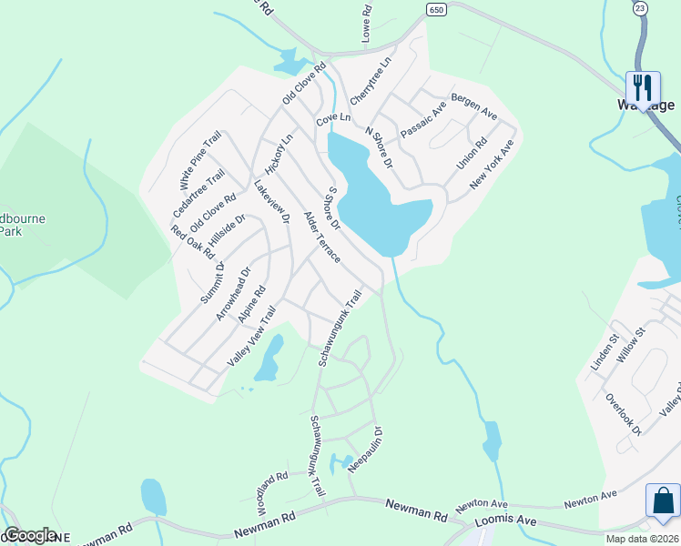 map of restaurants, bars, coffee shops, grocery stores, and more near 66 Alder Terrace in Wantage