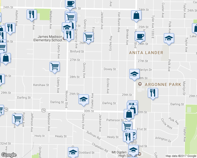 map of restaurants, bars, coffee shops, grocery stores, and more near 2803 Jackson Avenue in Ogden
