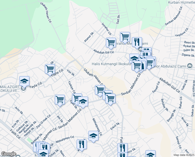 map of restaurants, bars, coffee shops, grocery stores, and more near 255 Ulubatlı Hasan Caddesi in Arnavutköy