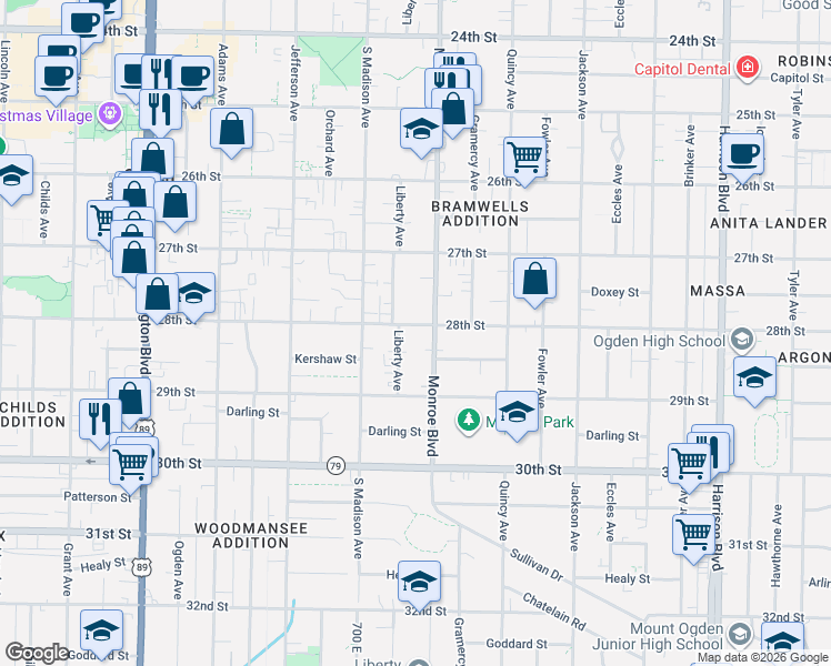 map of restaurants, bars, coffee shops, grocery stores, and more near 769 28th Street in Ogden