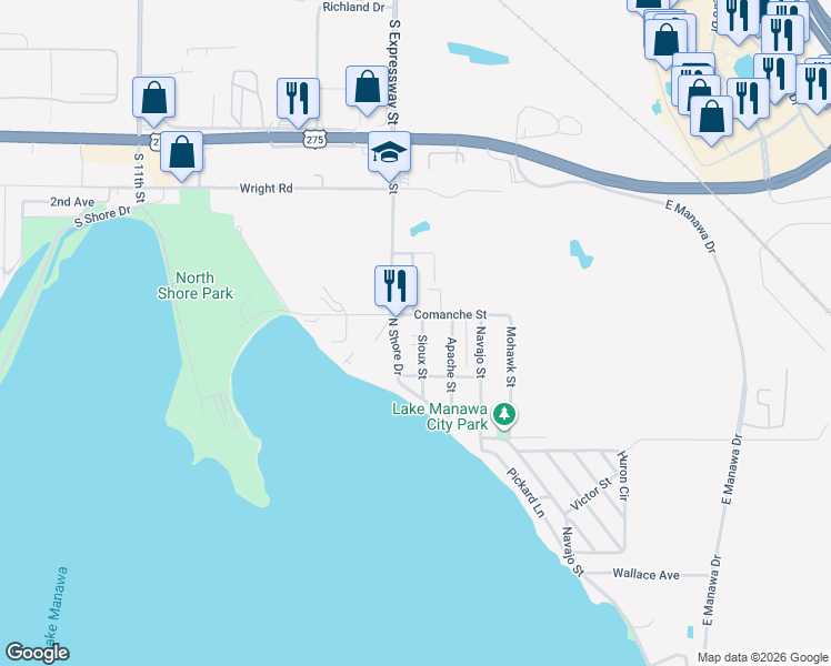 map of restaurants, bars, coffee shops, grocery stores, and more near 4508 Sioux Street in Council Bluffs
