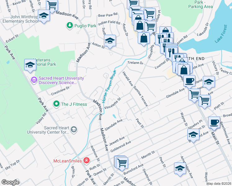 map of restaurants, bars, coffee shops, grocery stores, and more near 64 Kennedy Drive in Bridgeport