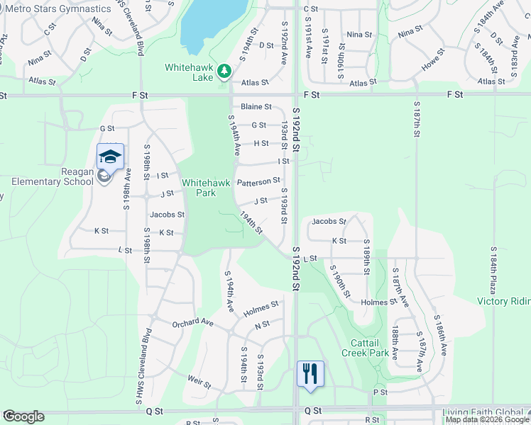 map of restaurants, bars, coffee shops, grocery stores, and more near 19302 K Circle in Omaha