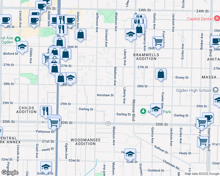 map of restaurants, bars, coffee shops, grocery stores, and more near 669 28th Street in Ogden