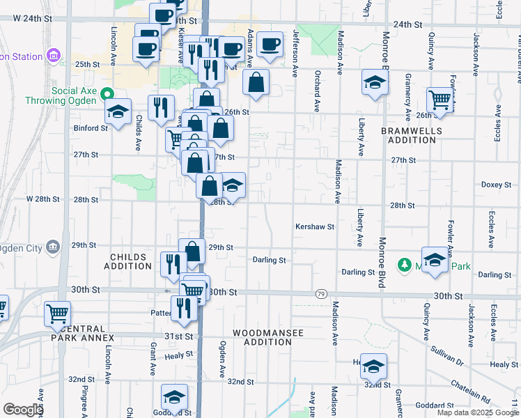 map of restaurants, bars, coffee shops, grocery stores, and more near 525 28th Street in Ogden