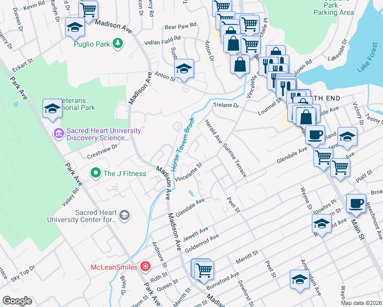 map of restaurants, bars, coffee shops, grocery stores, and more near 64 Kennedy Drive in Bridgeport