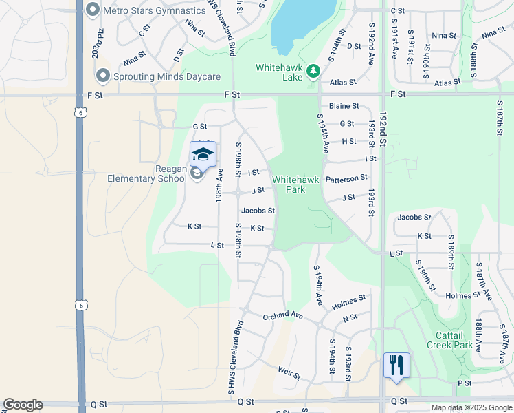 map of restaurants, bars, coffee shops, grocery stores, and more near 19724 Jacobs Street in Omaha