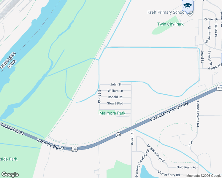 map of restaurants, bars, coffee shops, grocery stores, and more near 3604 William Lane in Council Bluffs