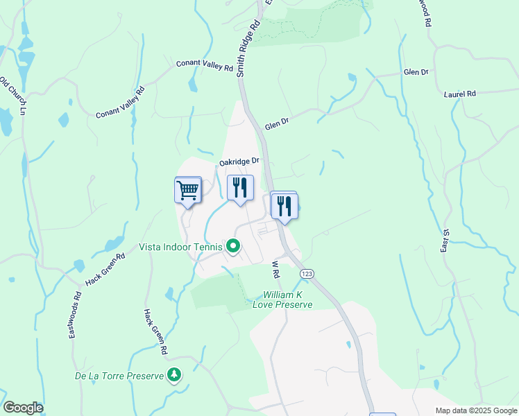 map of restaurants, bars, coffee shops, grocery stores, and more near 600 Oakridge Drive in South Salem