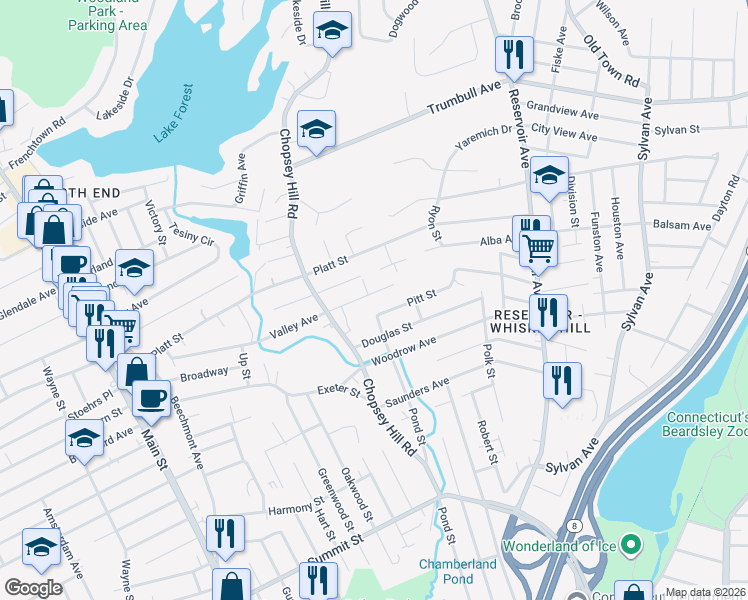 map of restaurants, bars, coffee shops, grocery stores, and more near 228 Pitt Street in Bridgeport