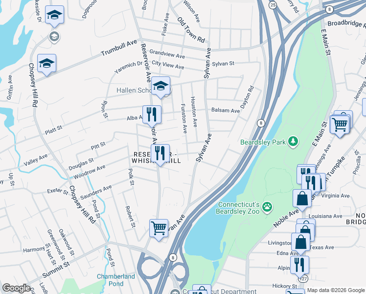 map of restaurants, bars, coffee shops, grocery stores, and more near 115 Dodd Avenue in Bridgeport