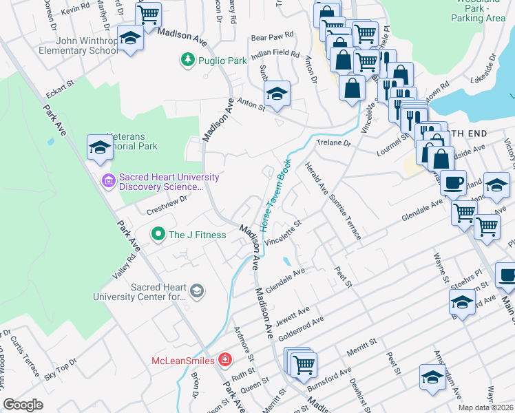 map of restaurants, bars, coffee shops, grocery stores, and more near 81 Cherry Hill Drive in Bridgeport