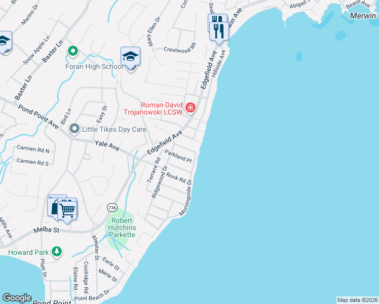map of restaurants, bars, coffee shops, grocery stores, and more near 5 Parkland Place in Milford