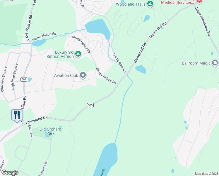 map of restaurants, bars, coffee shops, grocery stores, and more near 1635 County Road 565 in Sussex