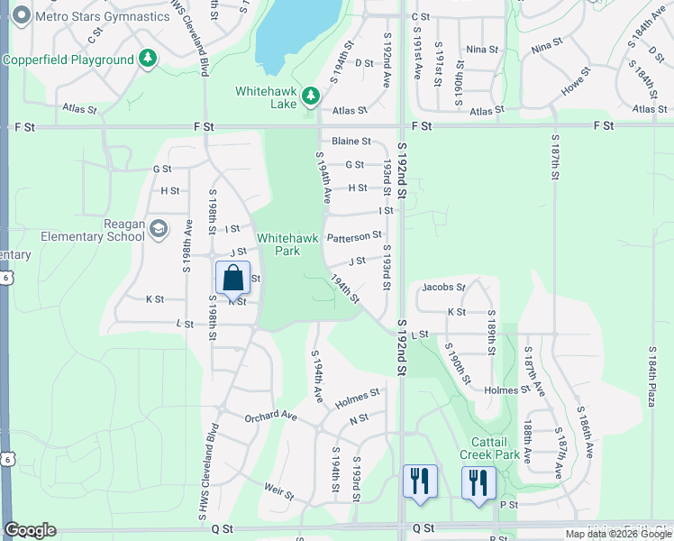 map of restaurants, bars, coffee shops, grocery stores, and more near 4509 South 194th Avenue in Omaha